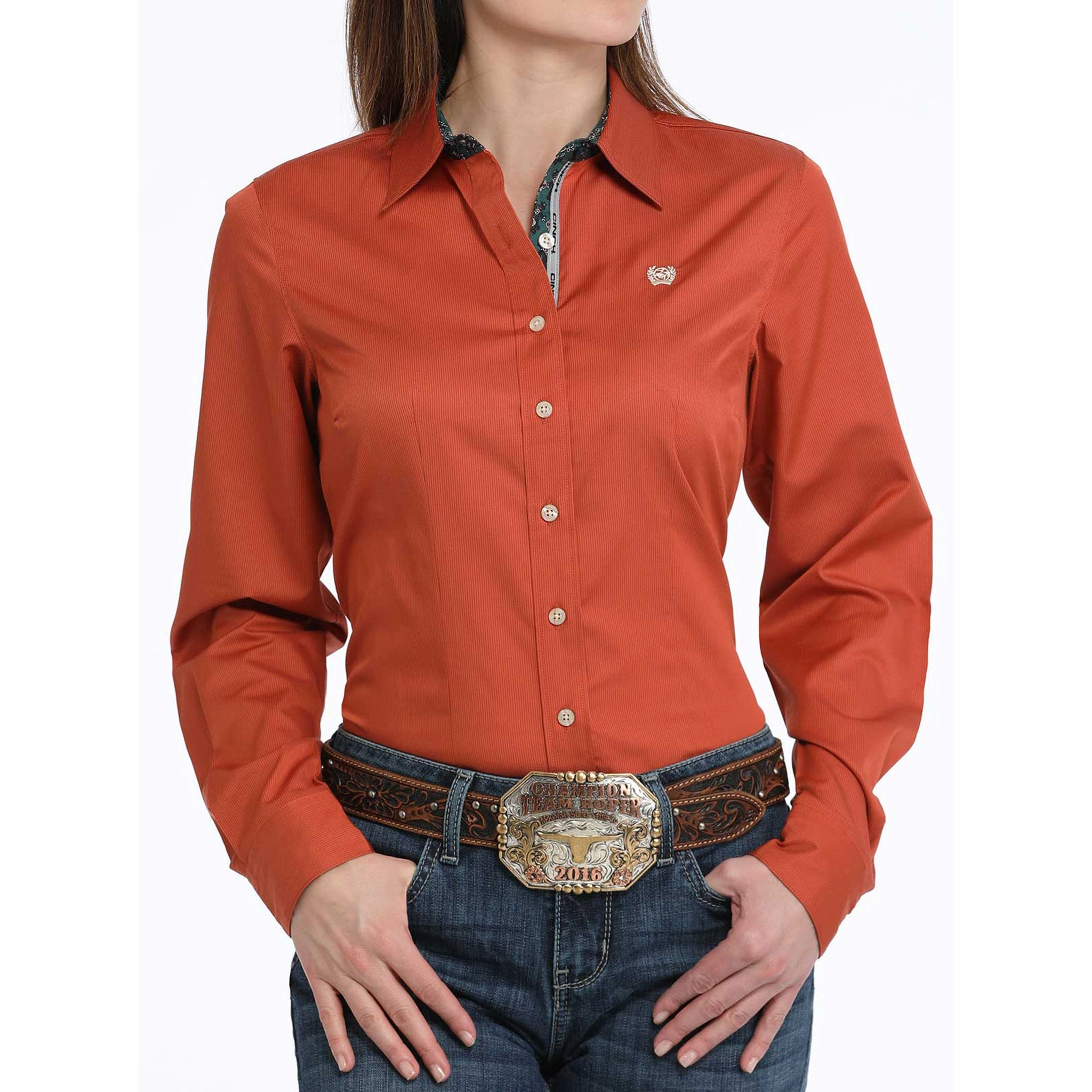 Thermal Regulation System Cinch Women's Copper Micro Stripe Tencel Long Sleeve