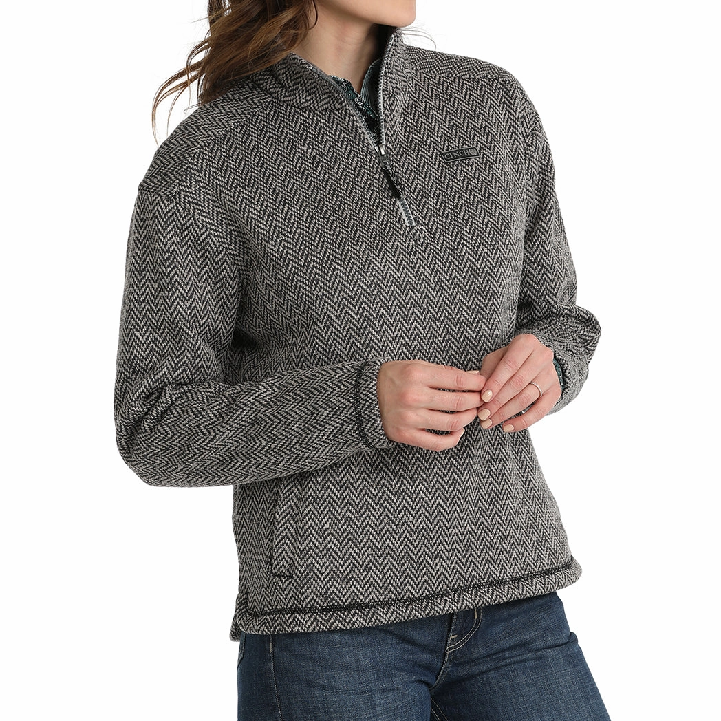 Vegan Safe Cinch Women's Grey Herringbone 1/4 Zip Pullover