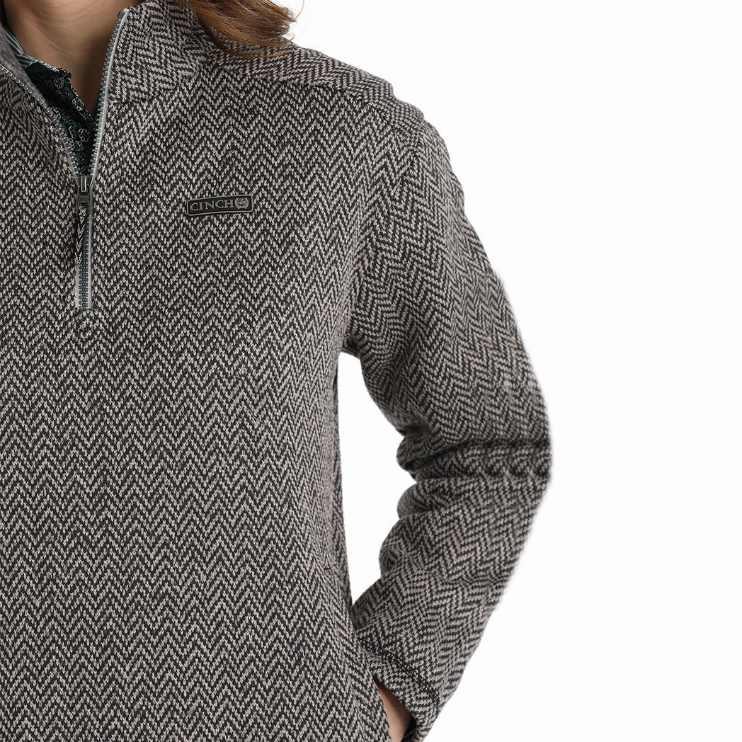 Cinch Women's Grey Herringbone 1/4 Zip Pullover Light Diffusing Fabric