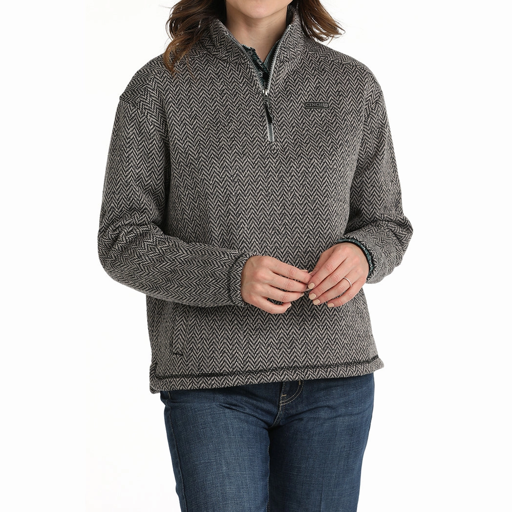 Cinch Women's Grey Herringbone 1/4 Zip Pullover Comfy Essentials