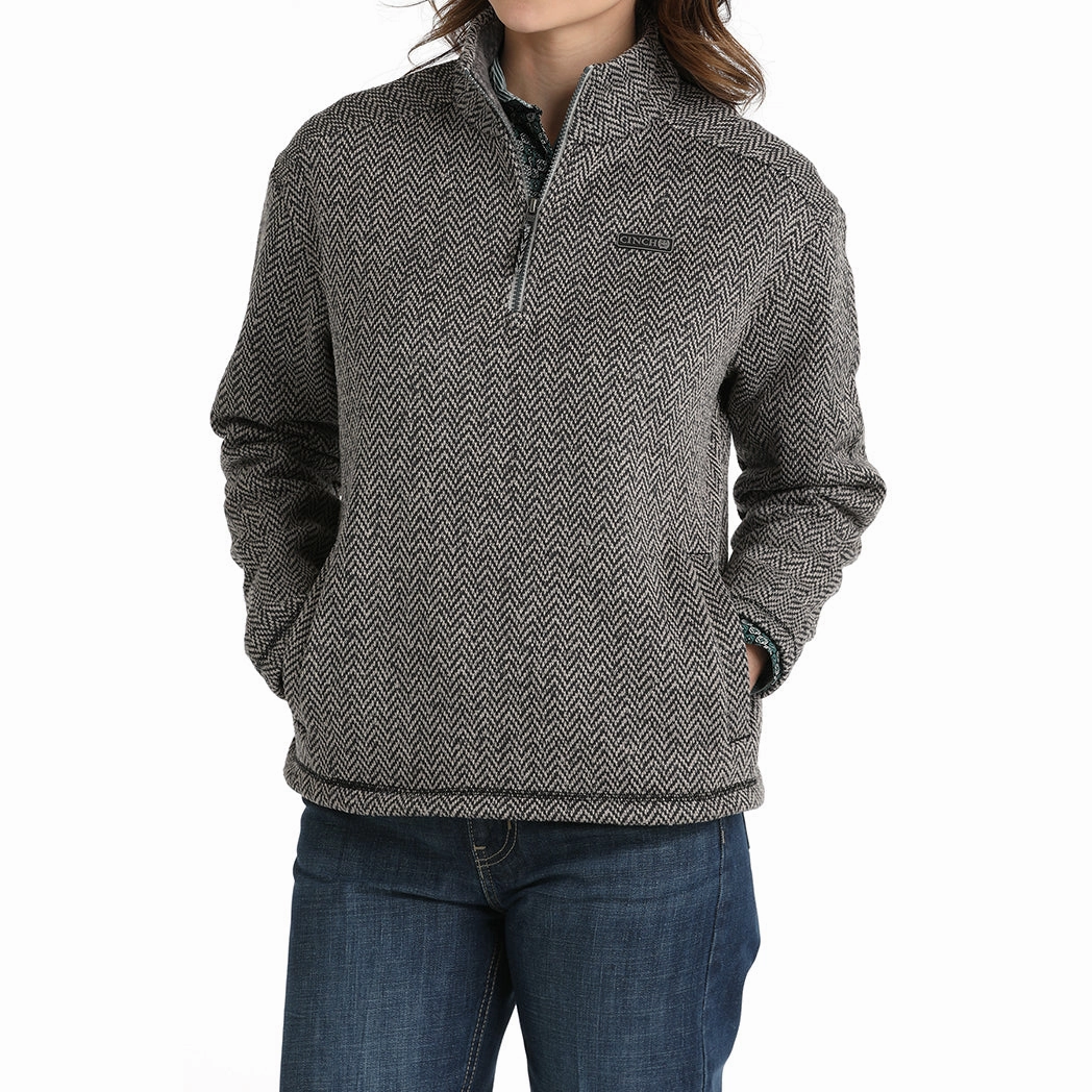 Cinch Women's Grey Herringbone 1/4 Zip Pullover New Cut