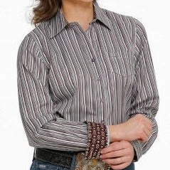 Natural Fiber Blend Cinch Women's Multi Stripe Long Sleeve Button Down