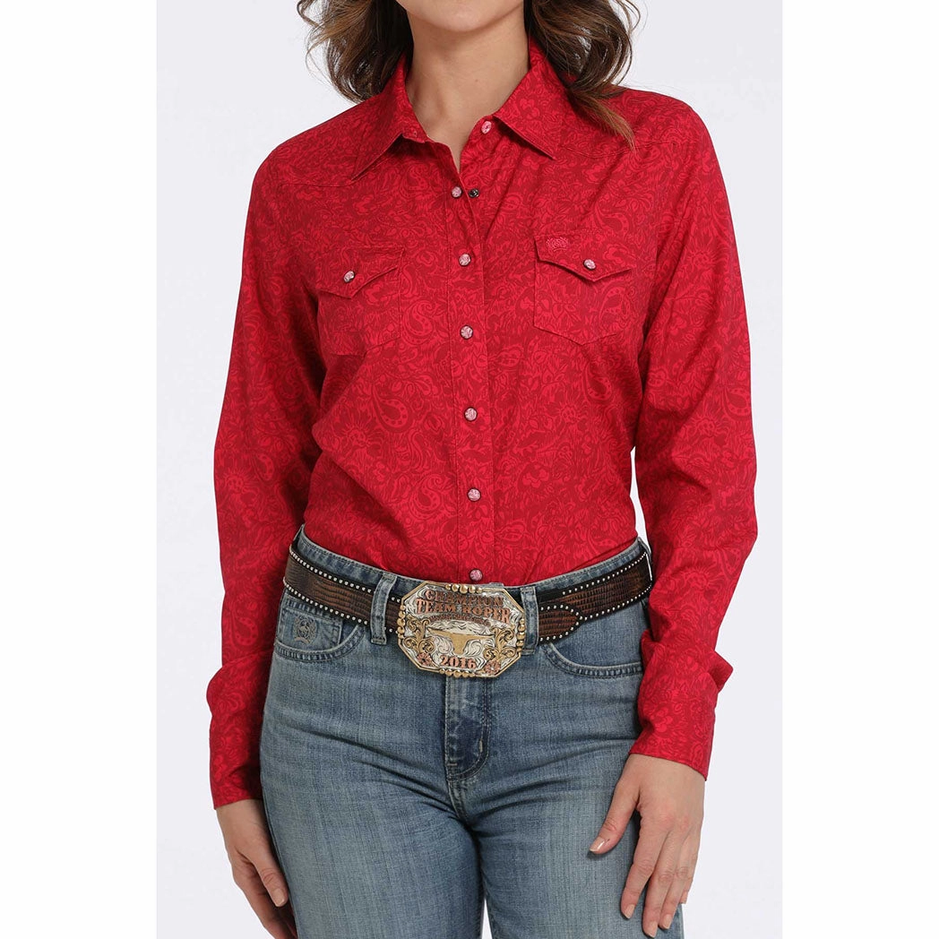 Cinch Women's Pink Paisley Arena Flex Button Down MoistureWicking Material Durable Reinforced Elbow Patches