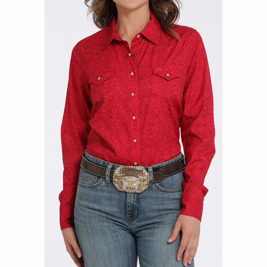 Cinch Women's Pink Paisley Arena Flex Button Down OdorResistantTreatment Fashionable Tank