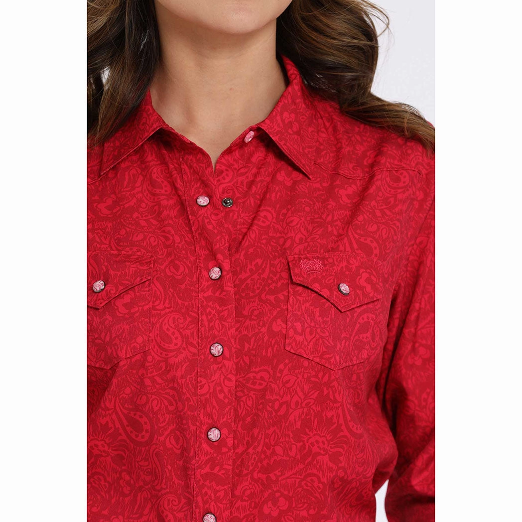 Textured Weave Pattern Cinch Women's Pink Paisley Arena Flex Button Down