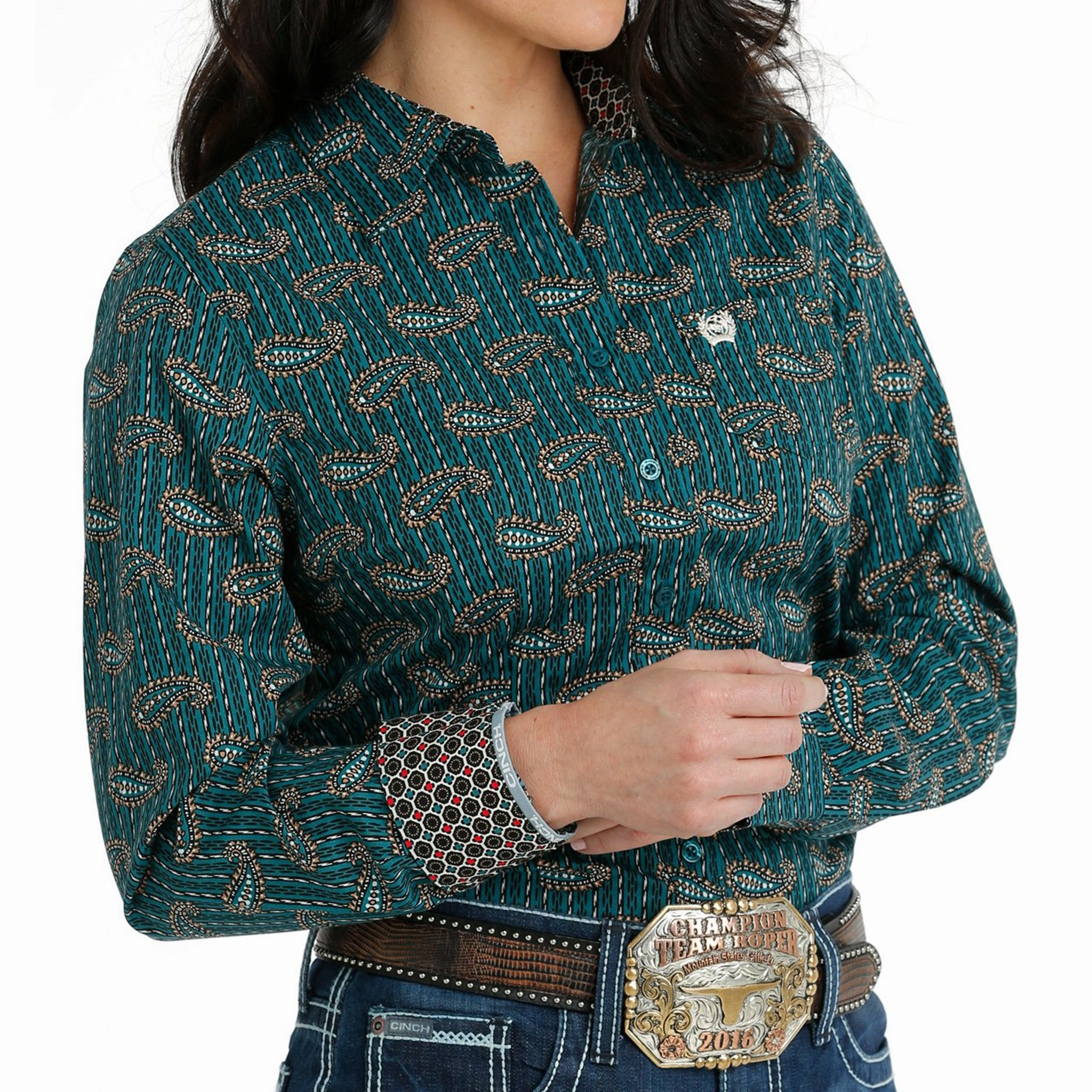 Cinch Women's Teal Paisley Shirt NonIrritatingStitching