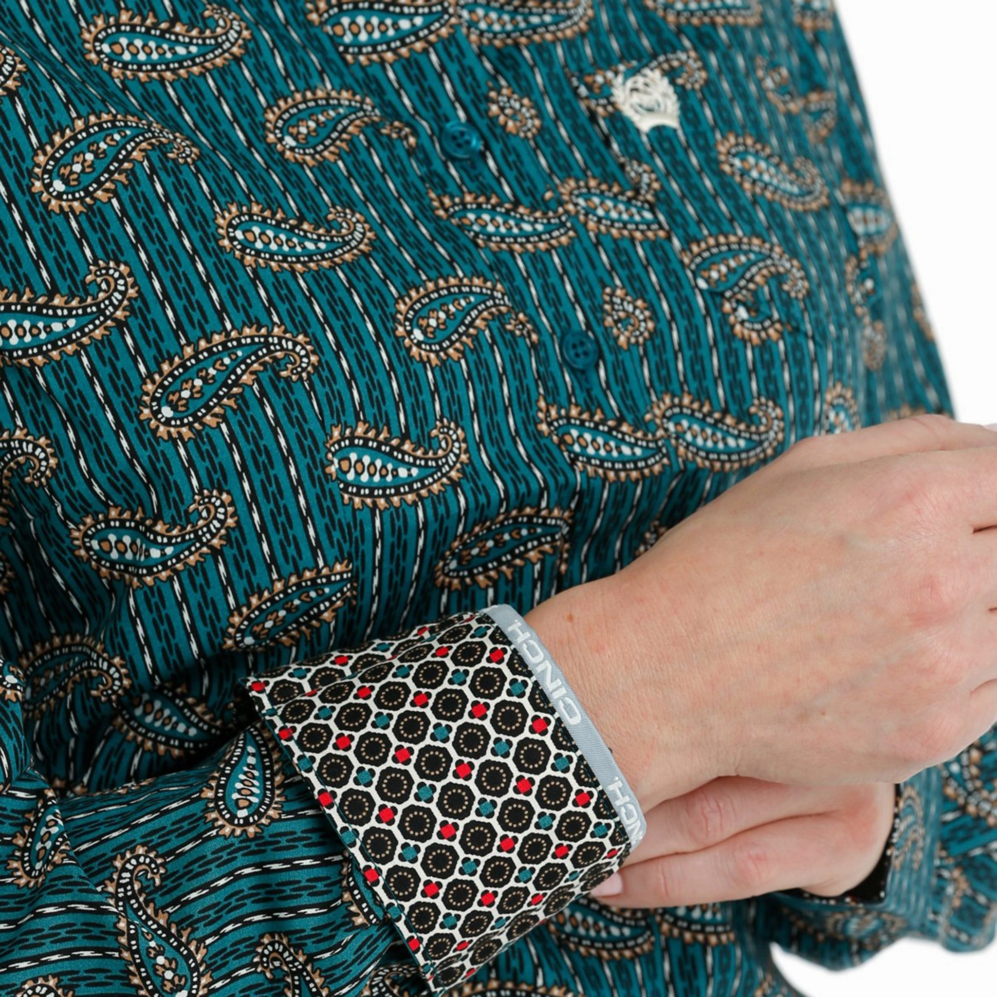 Raw Edge Finish Relaxed Fit Shirt Cinch Women's Teal Paisley Shirt