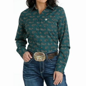 Thermal Insulation Cinch Women's Teal Paisley Shirt
