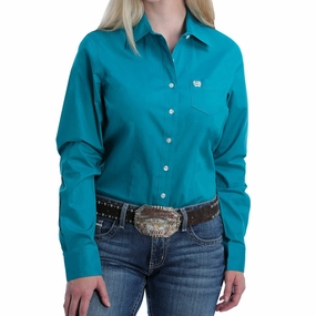 SlimFitAdaptation Cinch Women's Teal Solid Long Sleeve