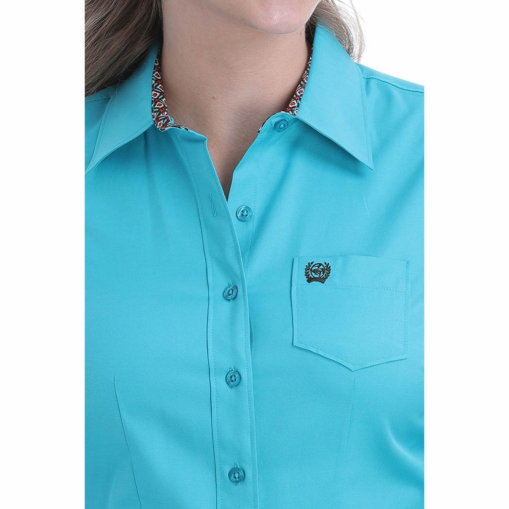 Cinch Women's Turquoise Long Sleeve SleevelessOption Low Profile Collar