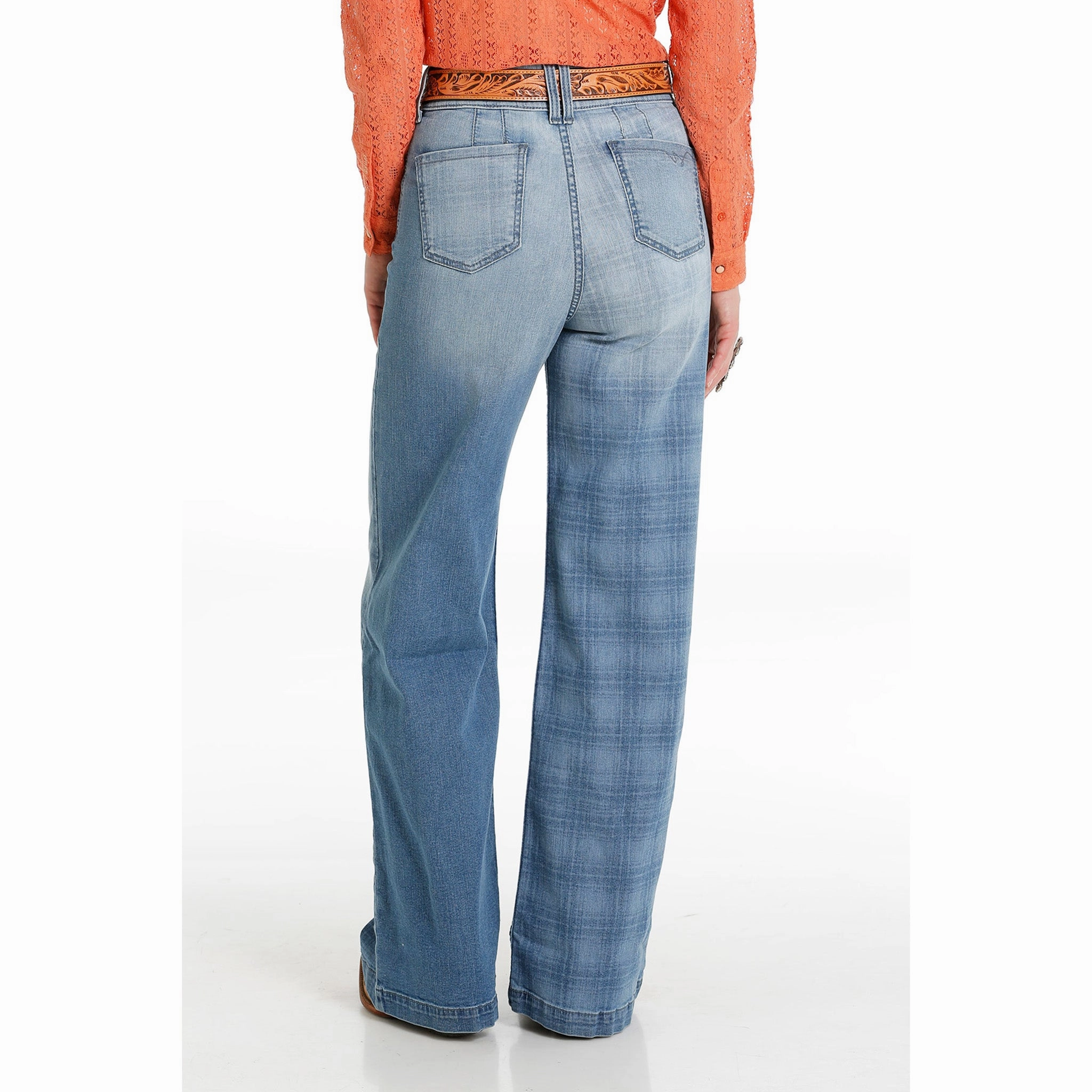 Earthy Modern Minimalist Office Wear Cinch Women's Wide Leg Light Stone Washed Jeans