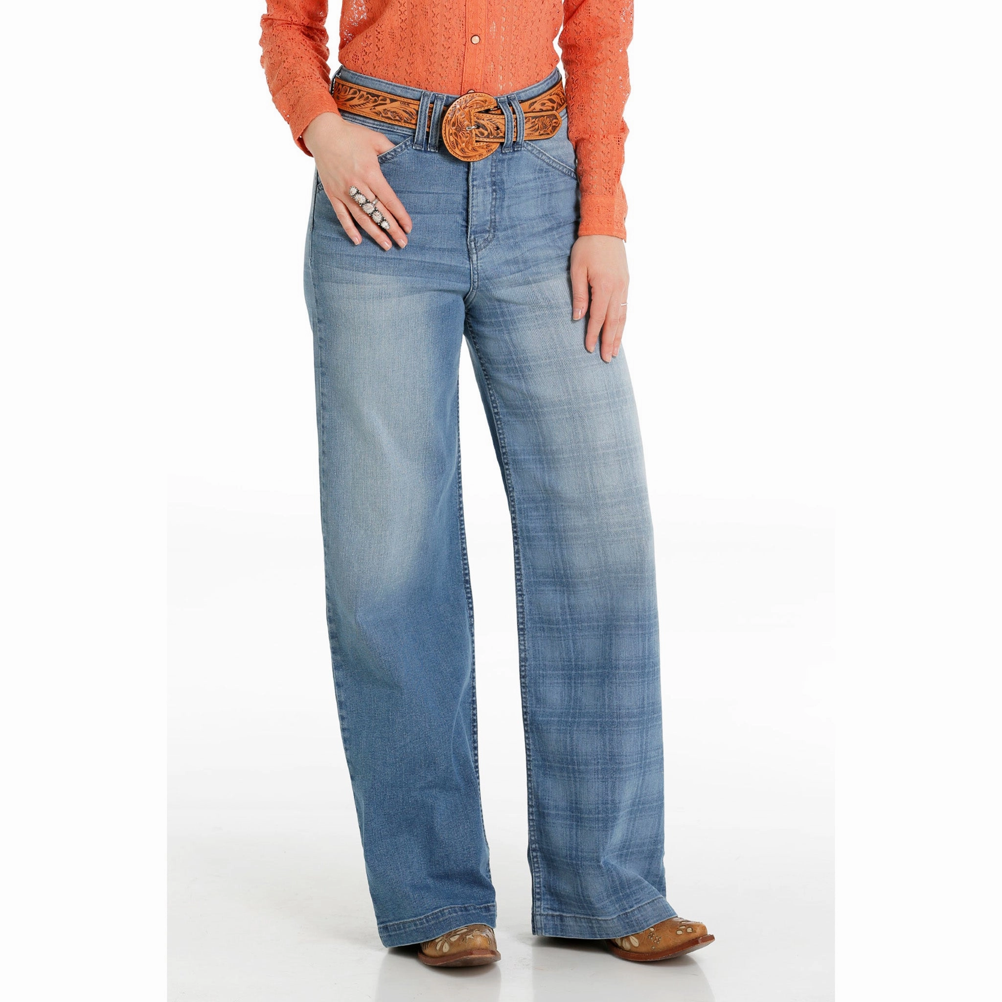 Unisex Fashion Vintage Lover Loose Cinch Women's Wide Leg Light Stone Washed Jeans