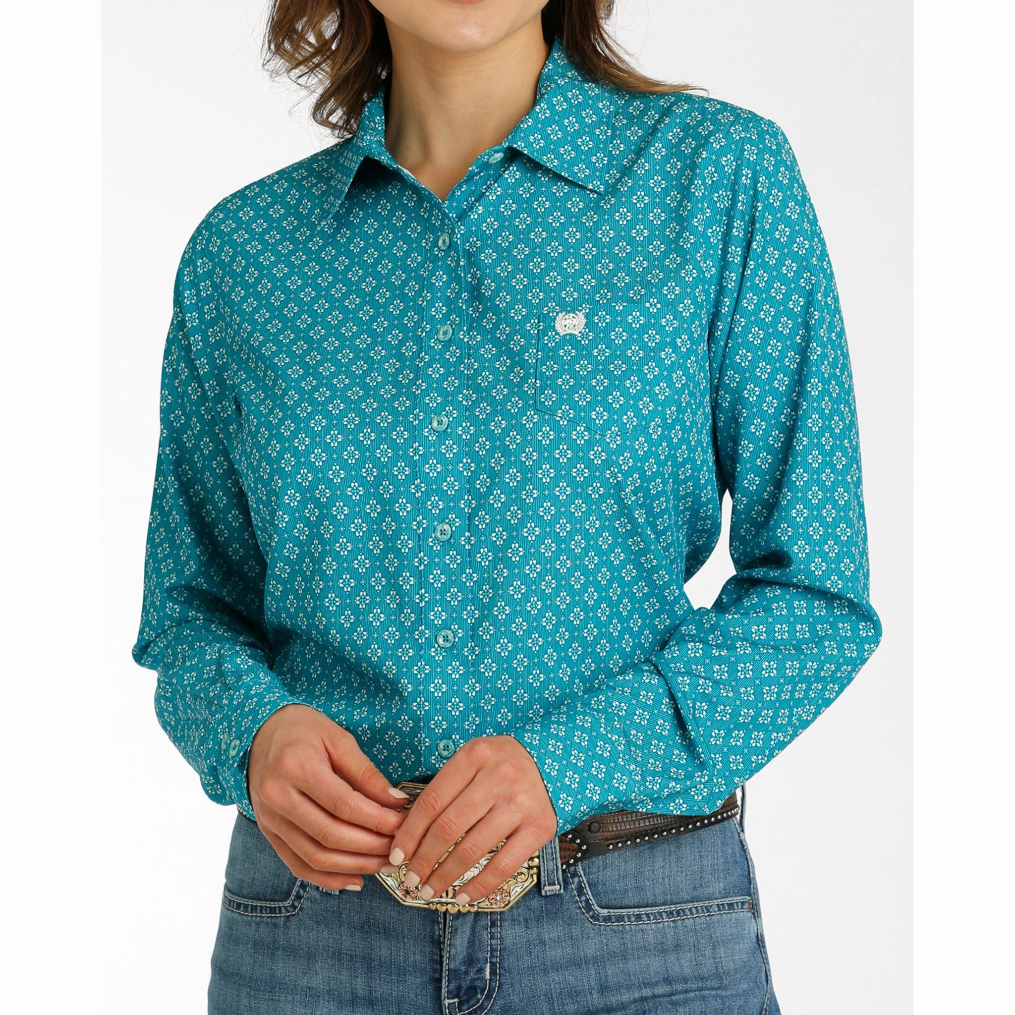 Stretch Fit Cinch Womens Teal ArenaFlex Long Sleeve
