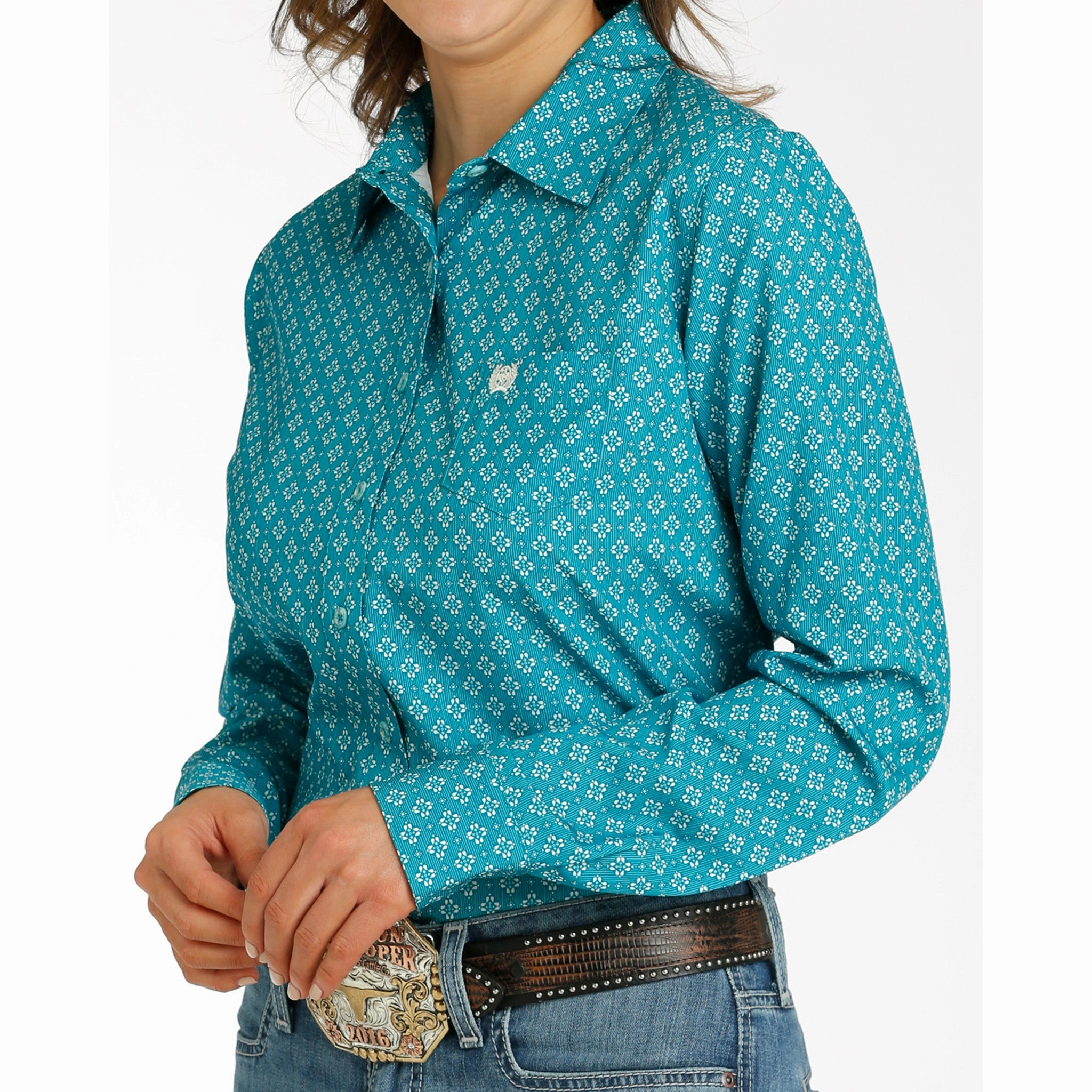 Durable Hem Stitching Temperature control Cinch Womens Teal ArenaFlex Long Sleeve