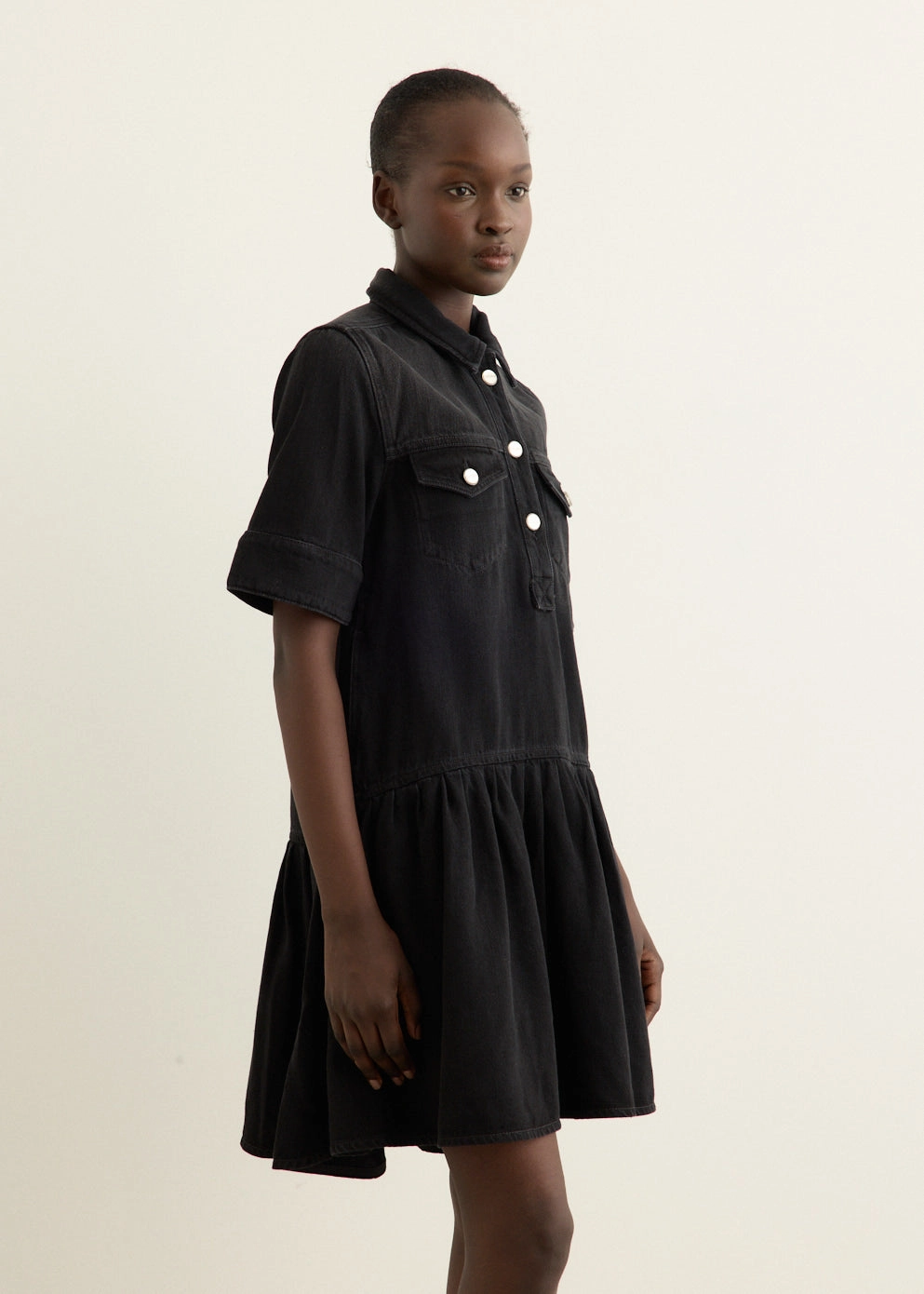 Soft Rigid Denim Mini Dress Trend Detail