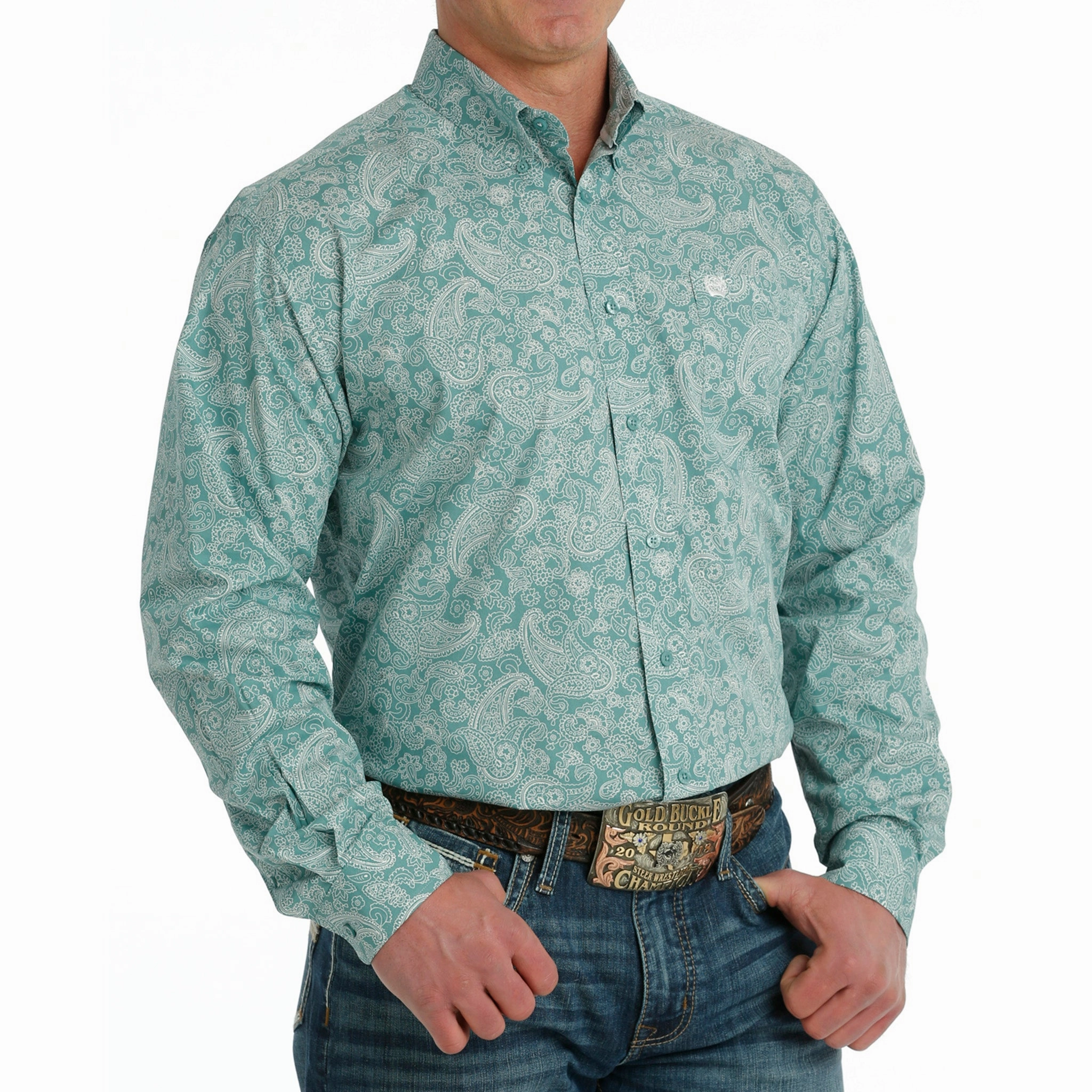 Cinch Men's Turquoise Paisley Print Shirt Classic Wardrobe Printed design
