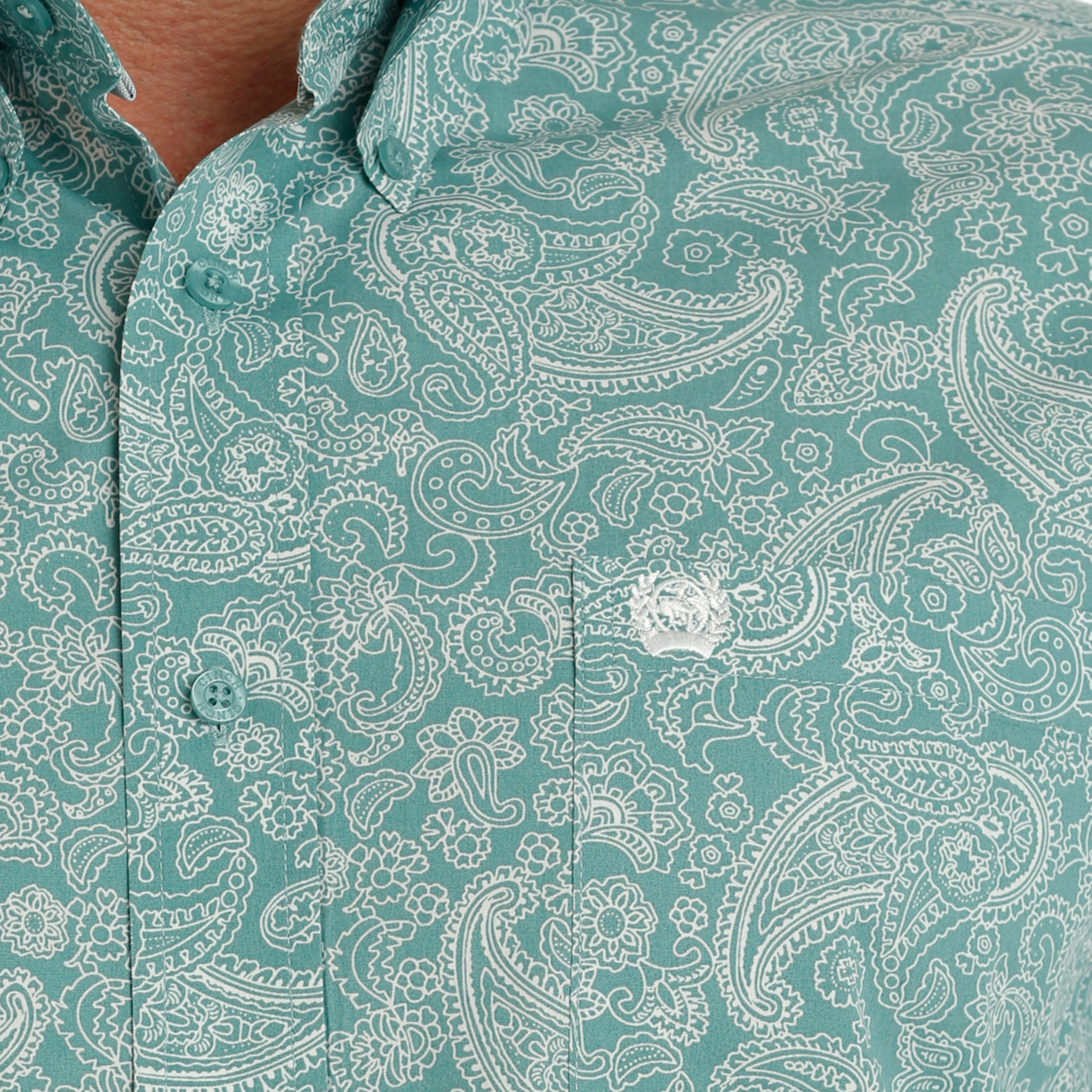 vacation wear Durable Stitching Cinch Men's Turquoise Paisley Print Shirt
