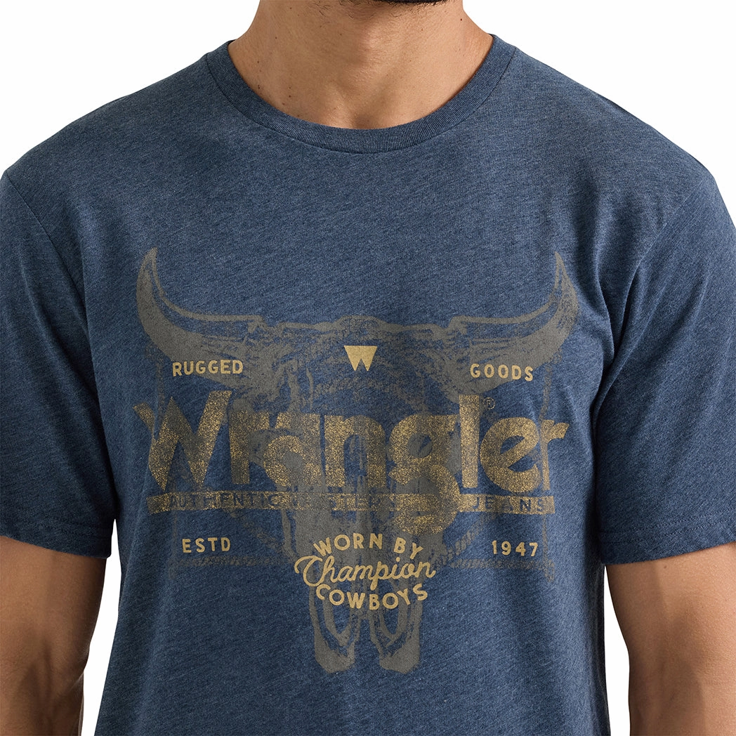 Wrangler Men's Short Sleeve Steer Head Logo Graphic T-Shirt Flex Fit Collar Weekend Wear