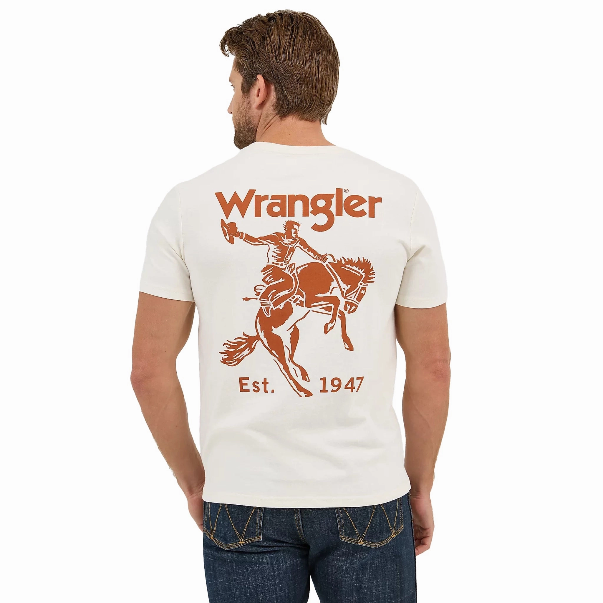 Wrangler Men's Cream Bronc Graphic Tee Chilly Weather Wear