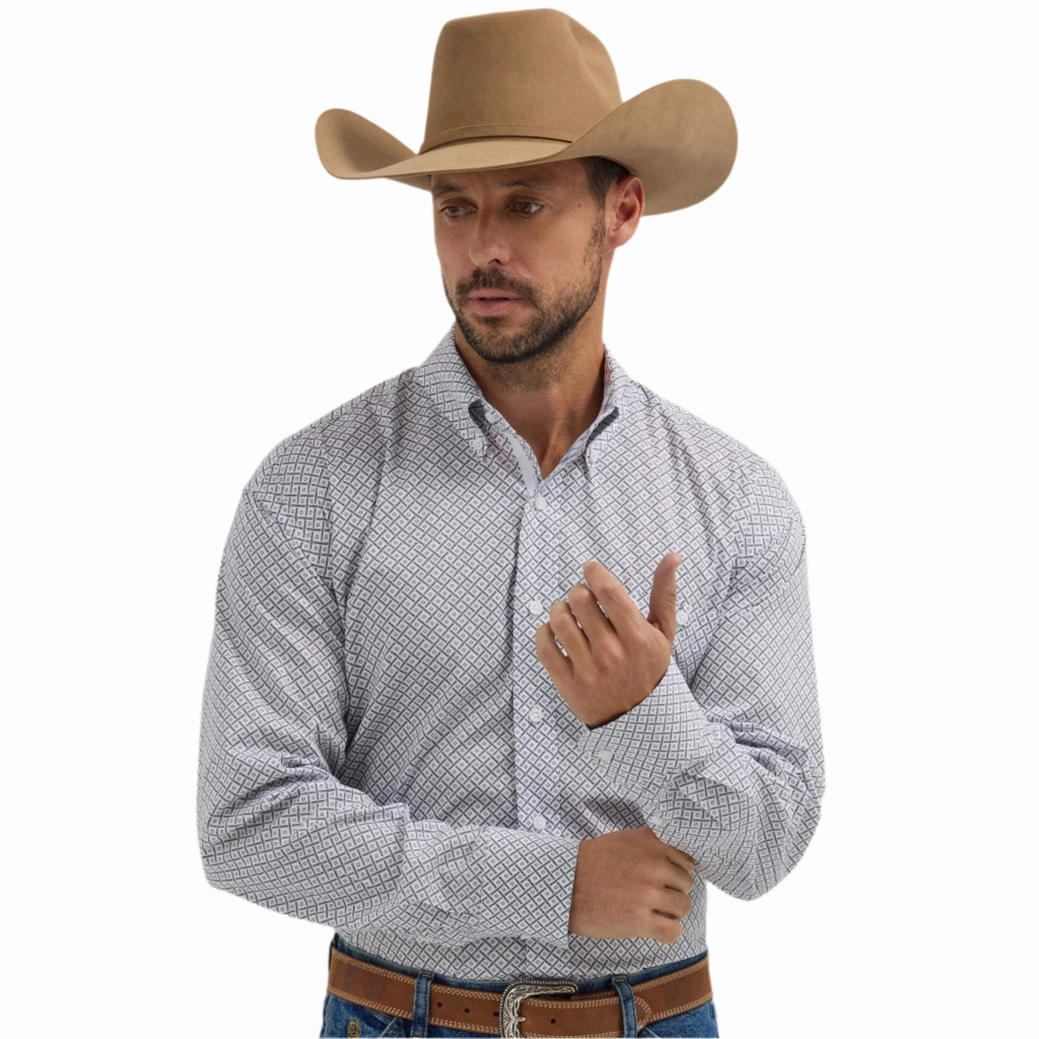 Wrangler White/Black Print Long Sleeve Shirt Quick Release Cuffs