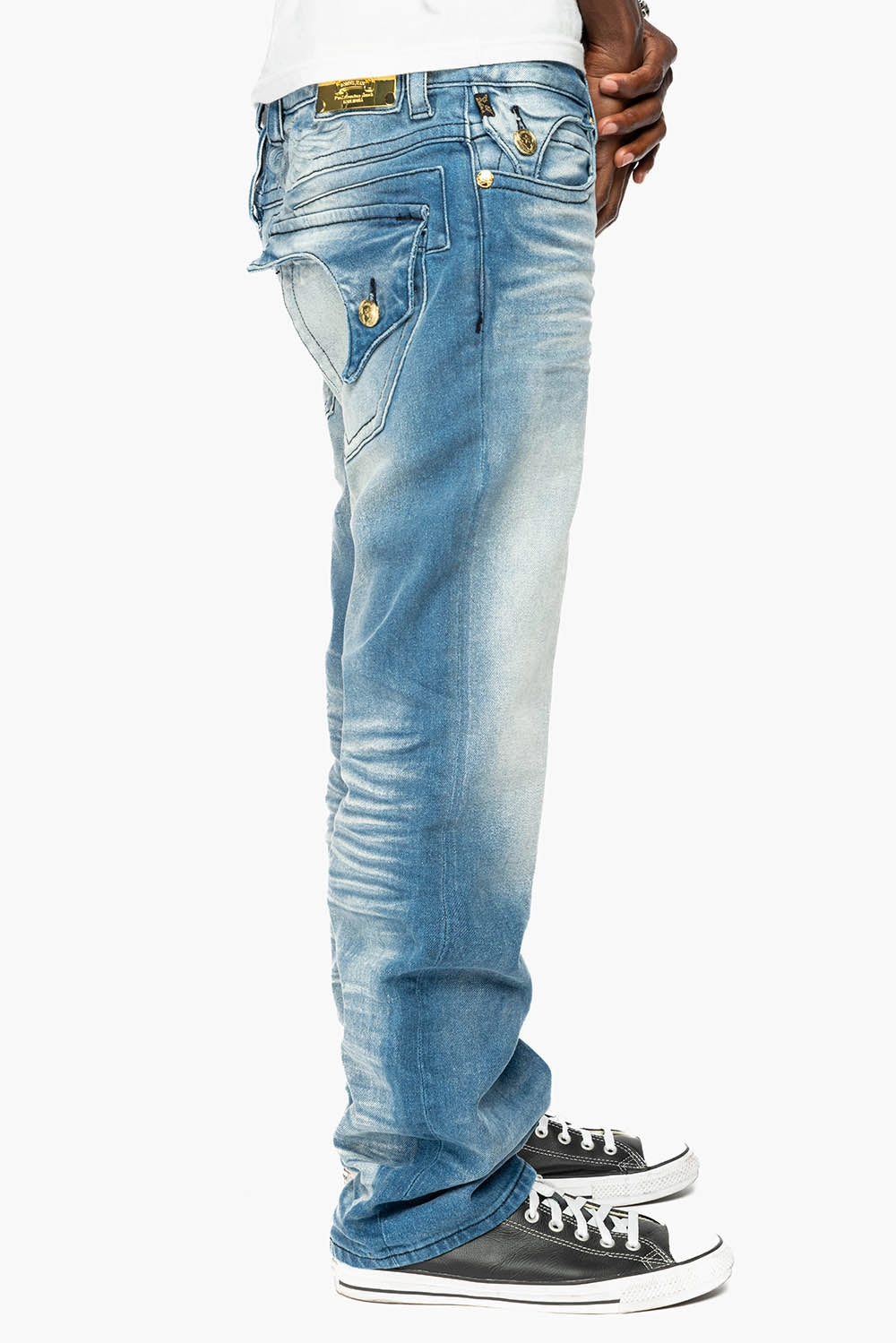 Casual Look Classic Design KILLER FLAP MENS STRAIGHT LEG JEAN IN  BLUE OMAHA MED WASH