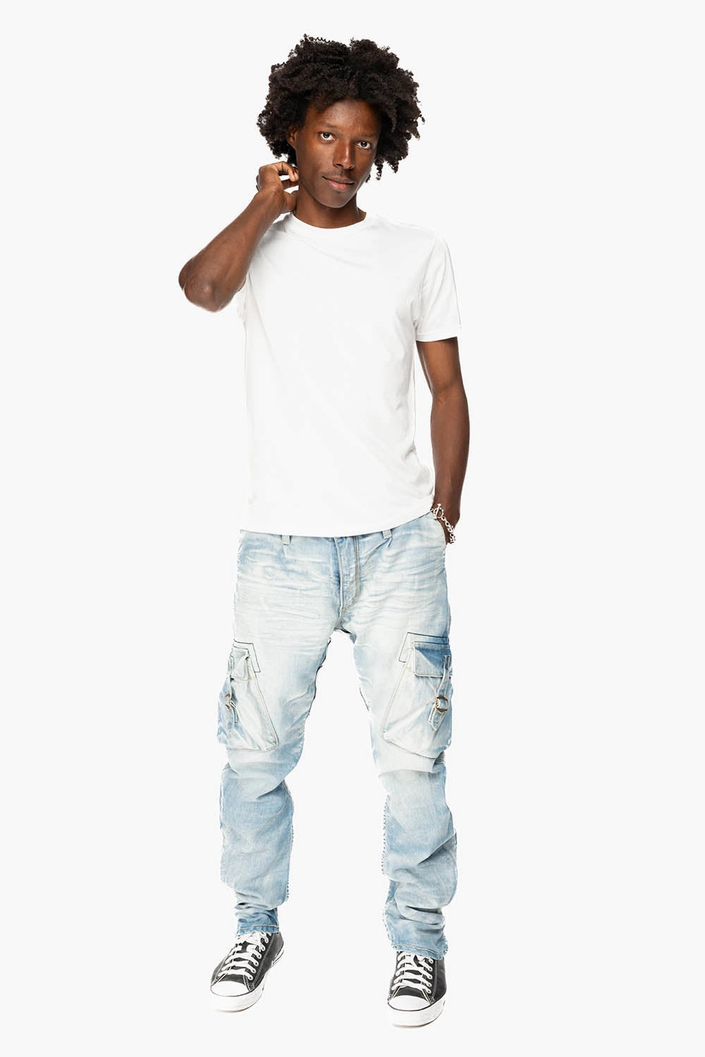 Casual Dressing MENS PREDATOR CARGO PANTS LIMITED EDITION IN BLUE OMAHA LIGHT WASH