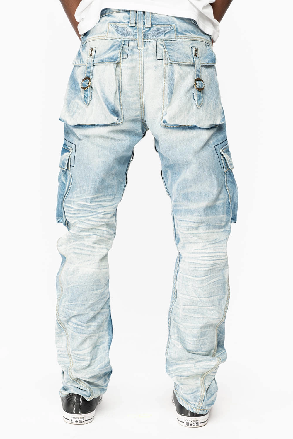 Trend Setter Road Trip Casual Common look MENS PREDATOR CARGO PANTS LIMITED EDITION IN BLUE OMAHA LIGHT WASH