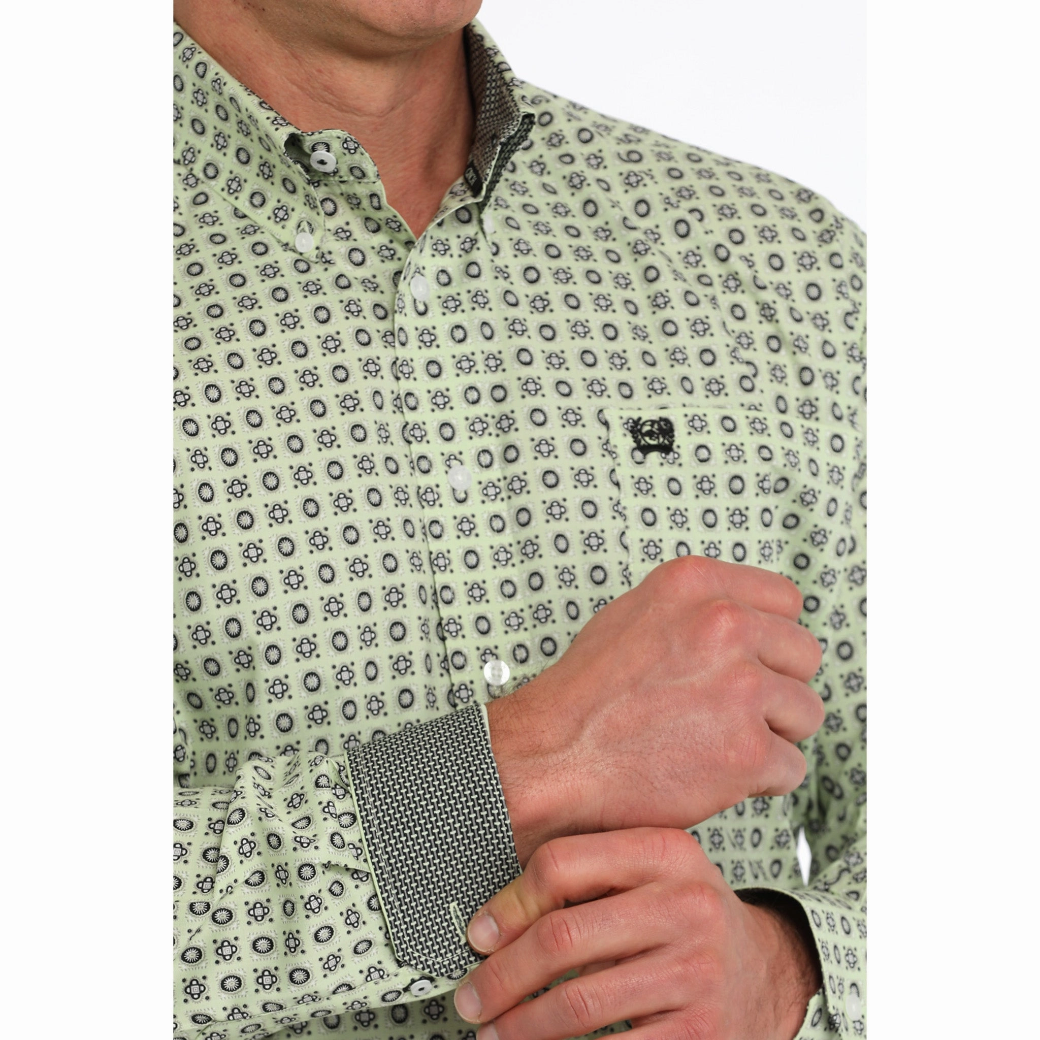 Non Irritating Seams Cinch Men's Medallion Lime Green Long Sleeve