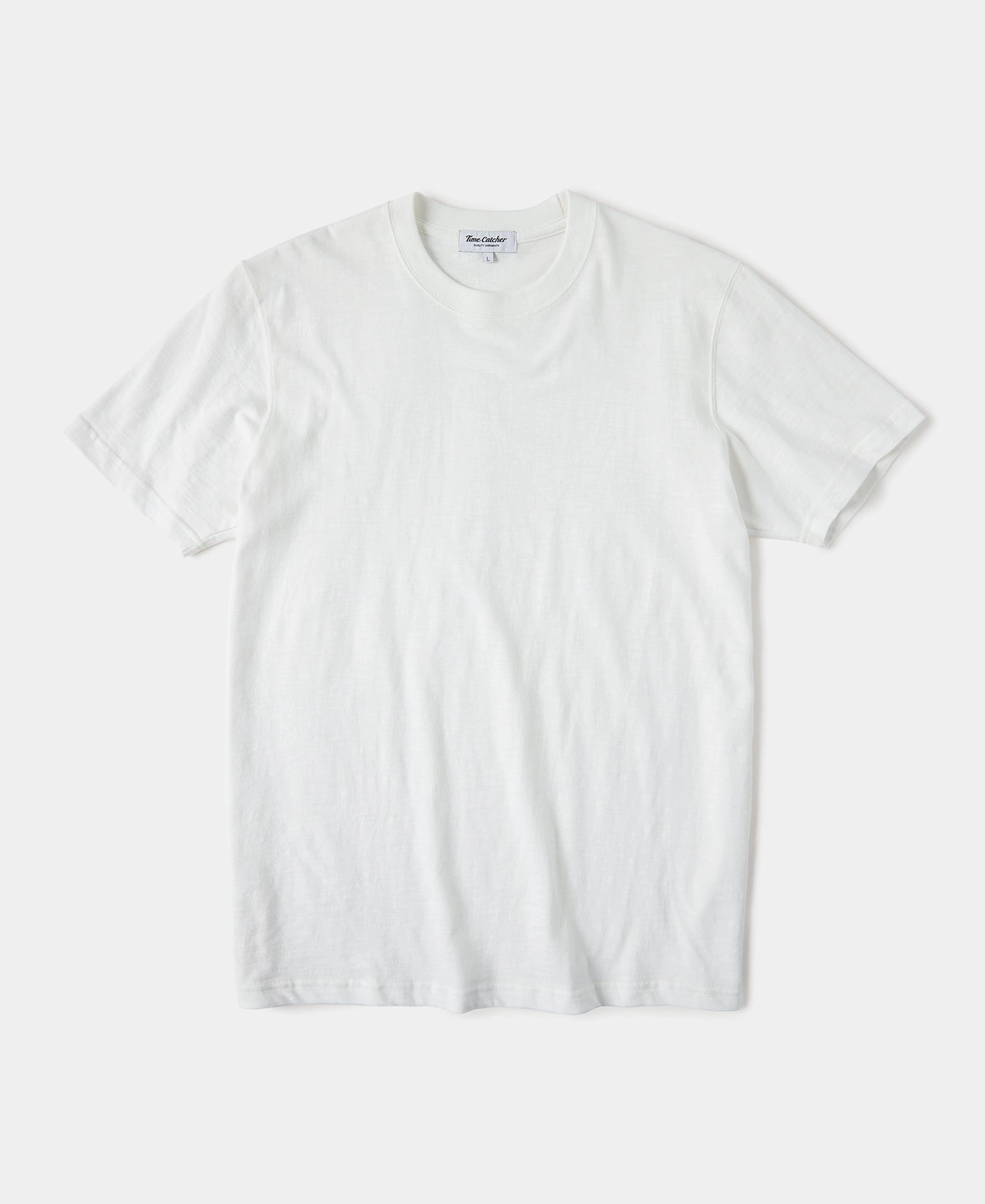 Classic Fit Loopwheel Slub Cotton T-Shirt - White Cozy Comfort Fit FadeResistant