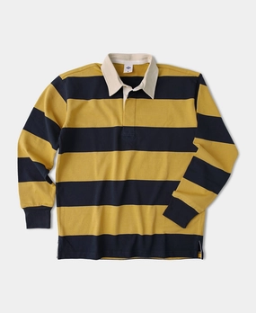 loose but not baggy Classic Fit Striped Jersey Rugby Shirt - Yellow/ Navy