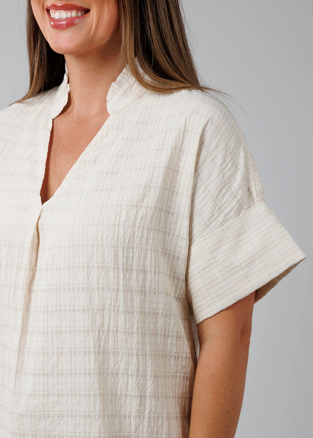 Sharp Finish Cool Form Textured Short Sleeve Dress - Cream