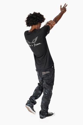 Fashion Comfort Teen Outfit Eco Friendly Travel Outfit CLASSIC STRAIGHT LEG JEANS IN ASTRO BLACK WASH EMBELLISHED WITH BLK DIAMOND CRYSTALS