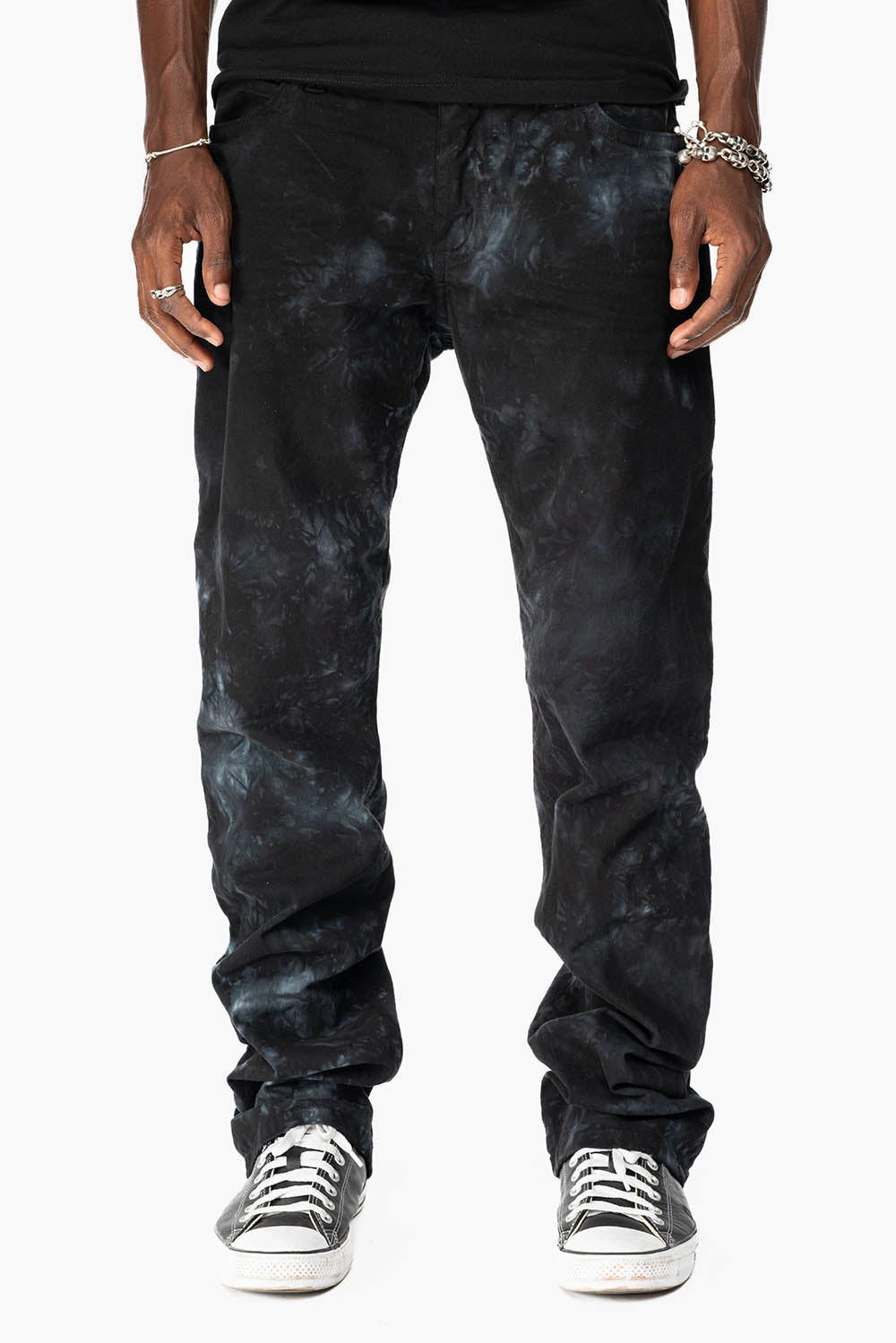 Base Fit Piece CLASSIC STRAIGHT LEG JEANS IN ASTRO BLACK WASH EMBELLISHED WITH BLK DIAMOND CRYSTALS