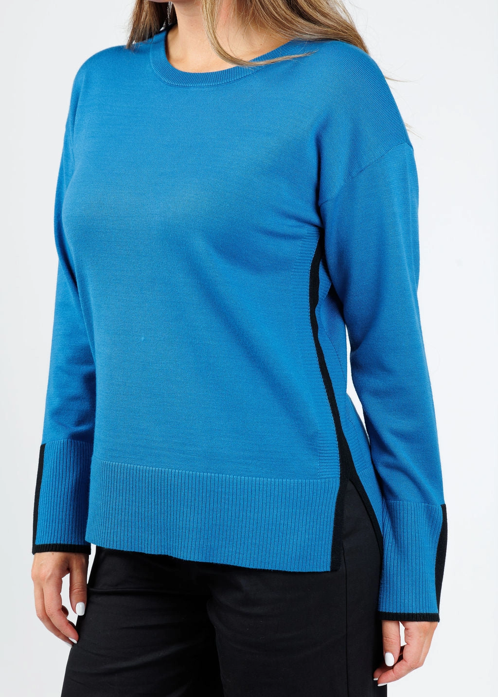 Claudia Color Block Crew Sweater - Indigo/Black Knit Comfort Wear