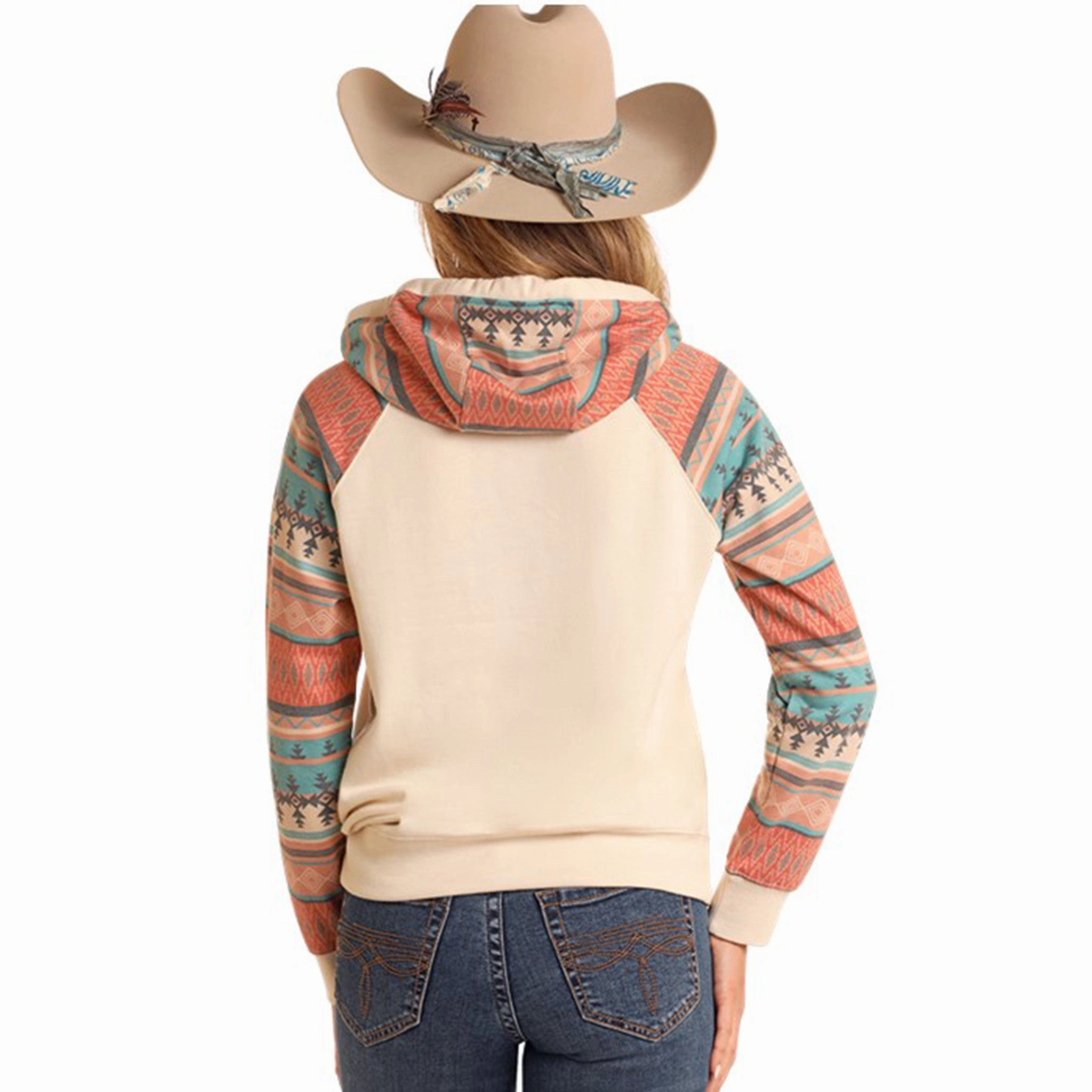 Rock & Roll Women's Aztec Sleeve Hoodie Easy Wear