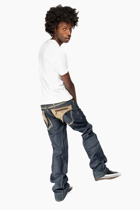 CLINT IN RINSE WASH  BROWN LEATHER ZIPPER FLAPS FULLY EMBELLISHED WITH CRYSTALS AND STUDS Comfy Design Style High-waisted