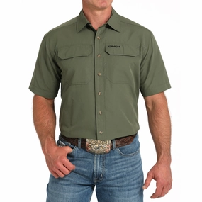 Pure Cotton On-The-Go Style Cinch Olive Green Arena Flex Short Sleeve Button Down