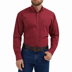 Work Appropriate Sophisticated Elegance Wrangler Men's Red Geo Print Shirt