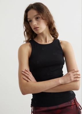 Convertible Collar System Soft Cotton Rib Rhinestone Butterfly Tank Top