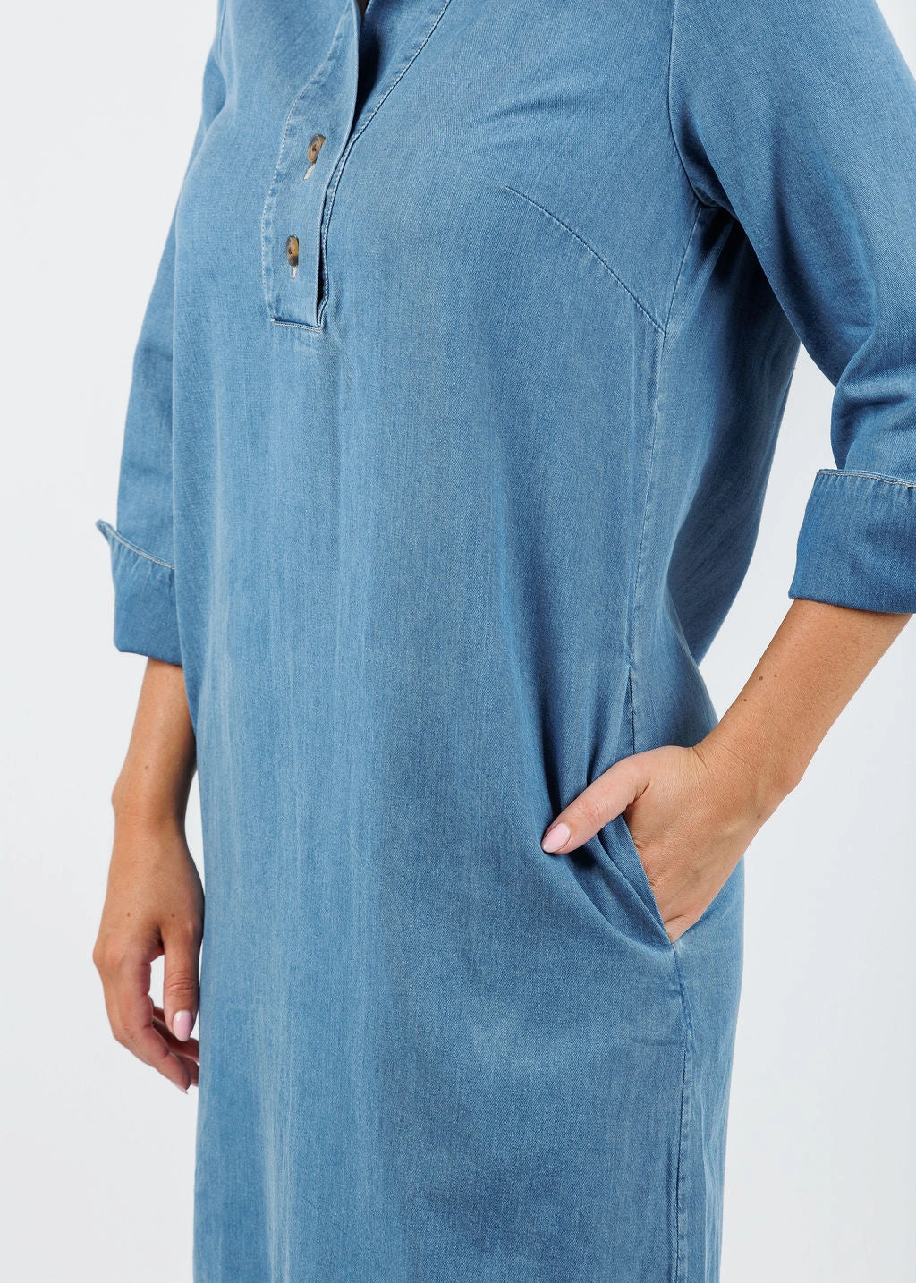 Aileen 3/4 Sleeve Denim Dress - Medium Wash Classic Grace