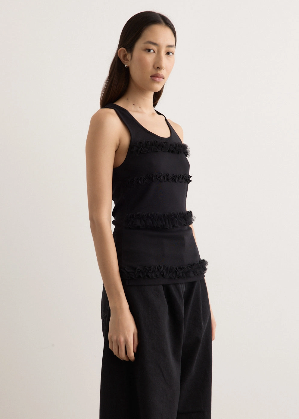 Fitted Ruffle Frill Tank Top Low Profile Design