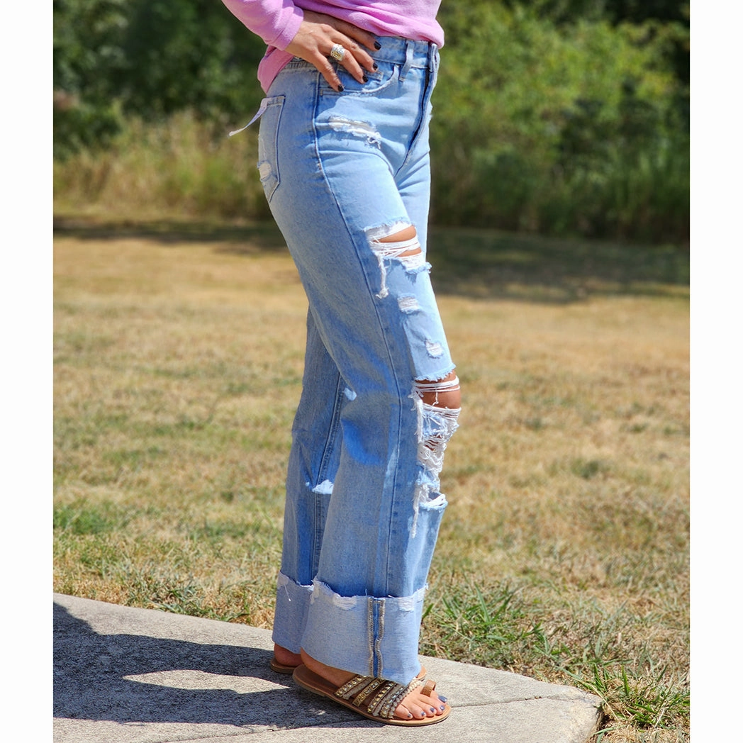 Modern Earthy Flying Monkey Light Wash 90's Vintage Wide Leg Jeans