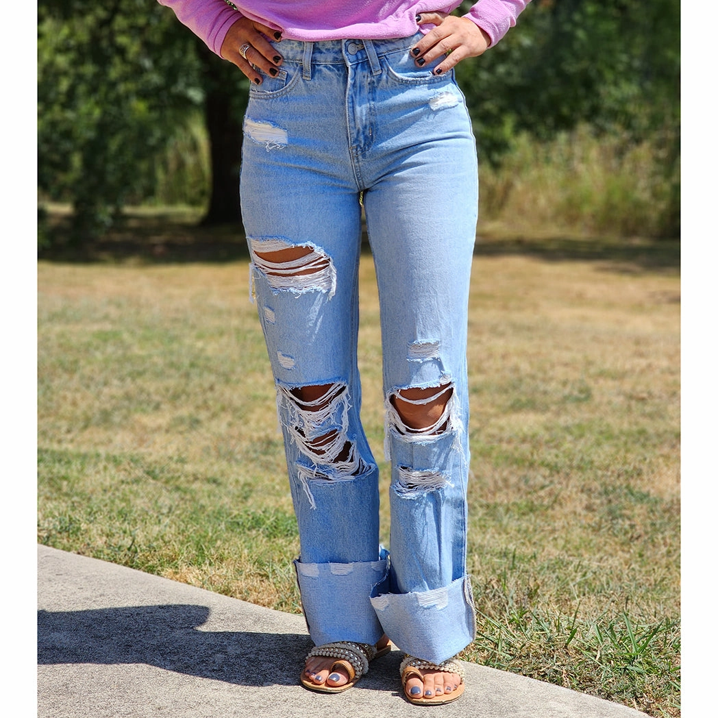 Flying Monkey Light Wash 90's Vintage Wide Leg Jeans Slim Sunny Vibes Festival Outfit