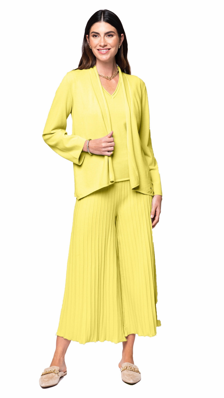 Giuliana Plisse-Look Cropped Wide Leg Pants - Lemon Durable Seams Quick drying material