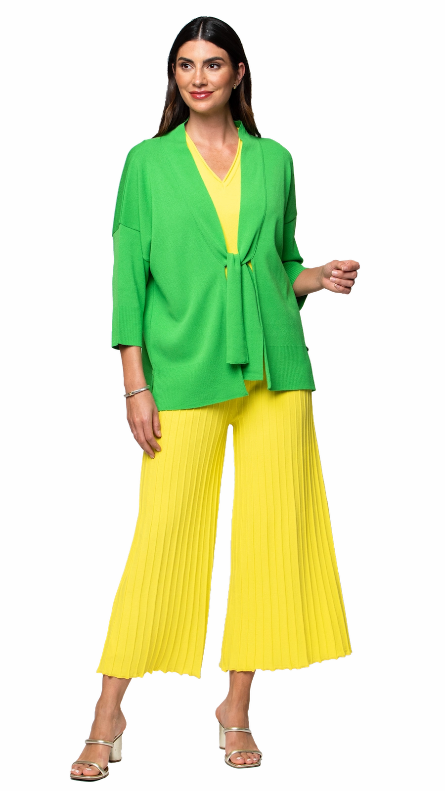 Giuliana Plisse-Look Cropped Wide Leg Pants - Lemon Everyday Essential Perfect Comfort