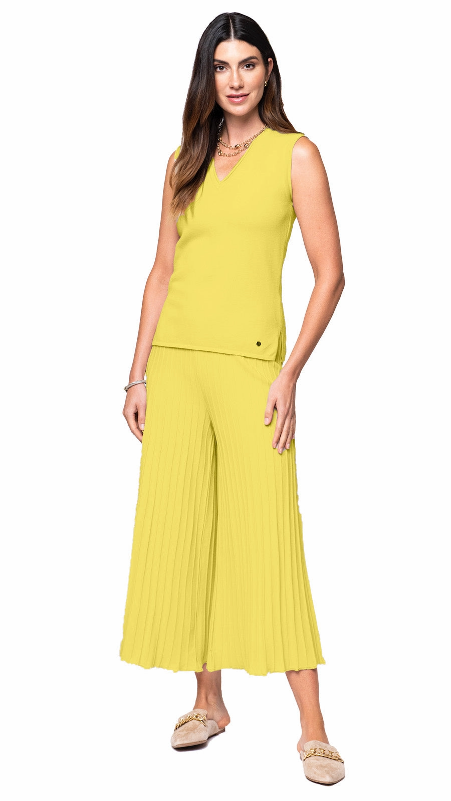 Packable Fit Giuliana Plisse-Look Cropped Wide Leg Pants - Lemon