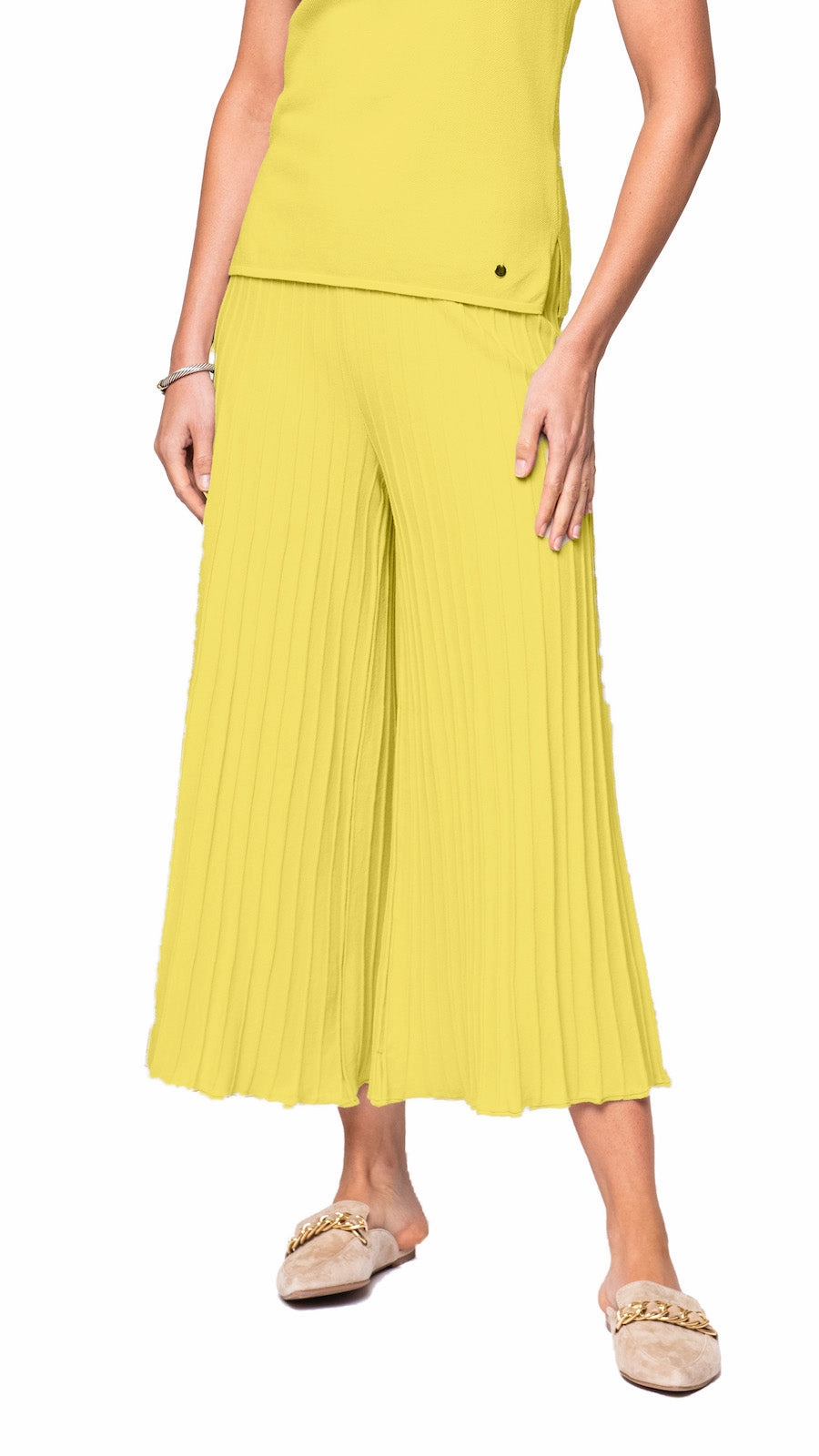 Giuliana Plisse-Look Cropped Wide Leg Pants - Lemon Tight Fit