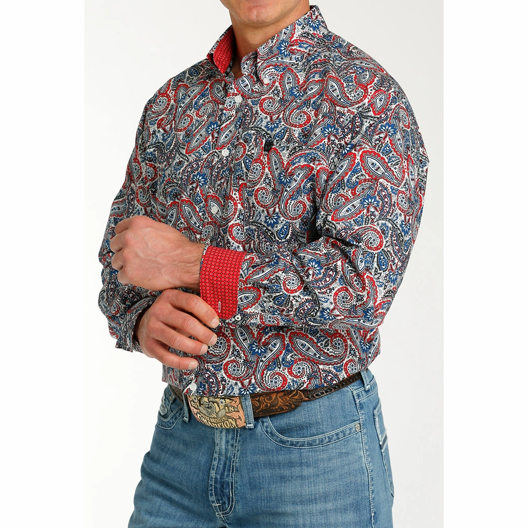 Cinch Men's Red,White & Blue Paisley  Long Sleeve Essential Fit