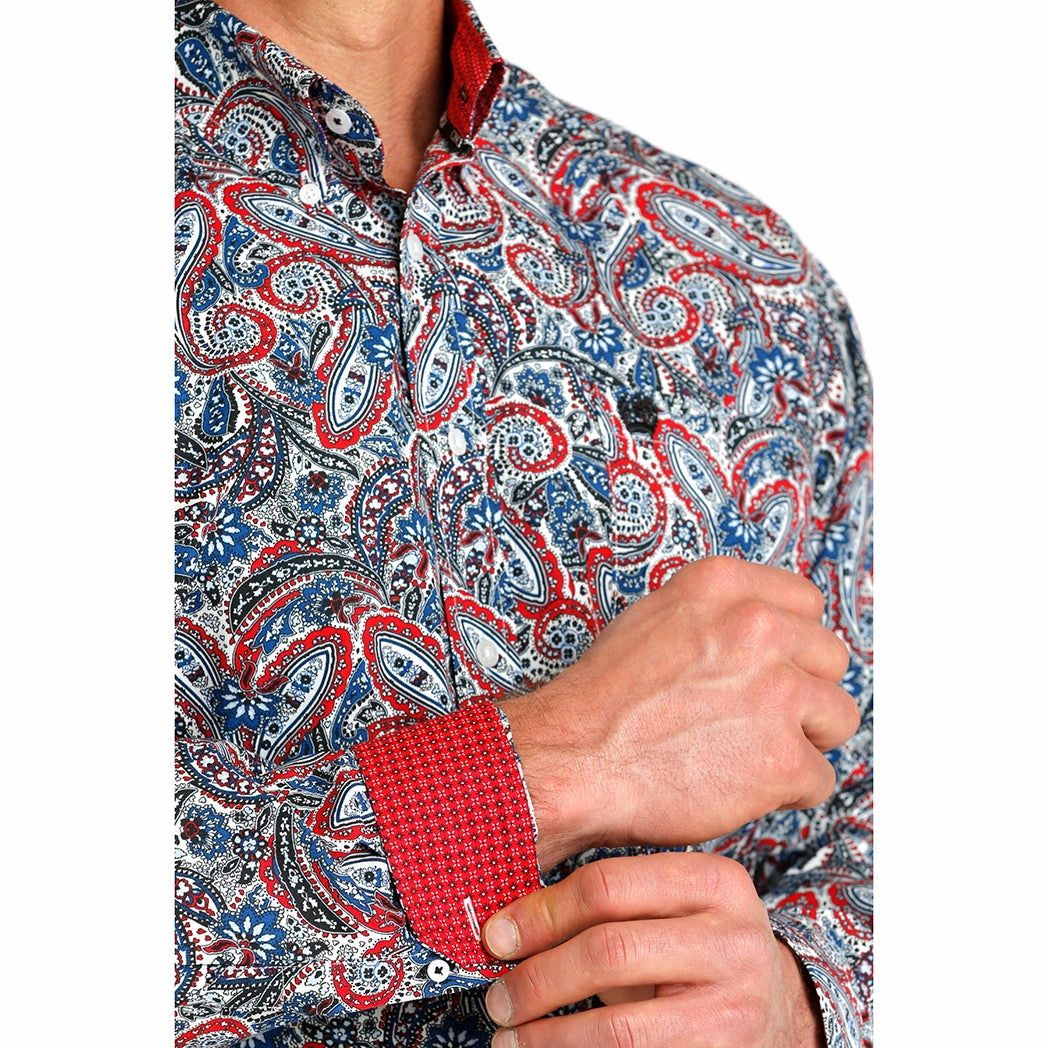 Cinch Men's Red,White & Blue Paisley  Long Sleeve Moisture Wicking Layer