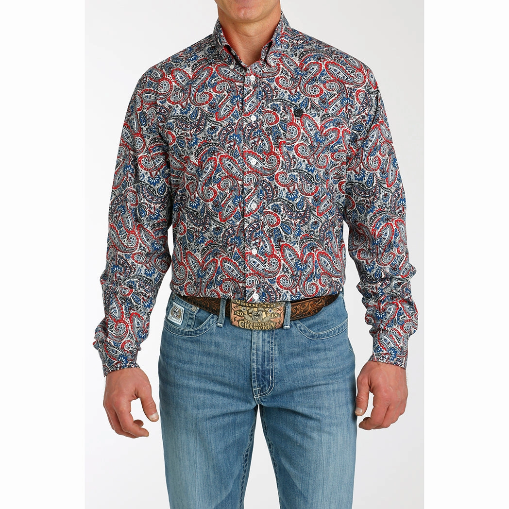 Cinch Men's Red,White & Blue Paisley  Long Sleeve Breathable fabric Nautical Look